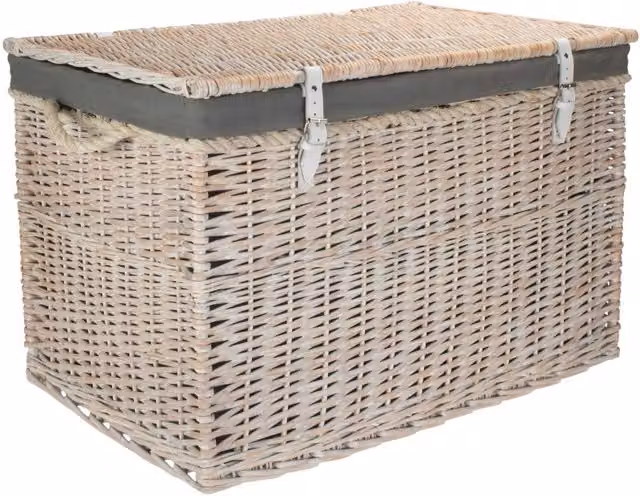 Red Hamper Large Wicker Storage Basket with White Wash Finish in Grey