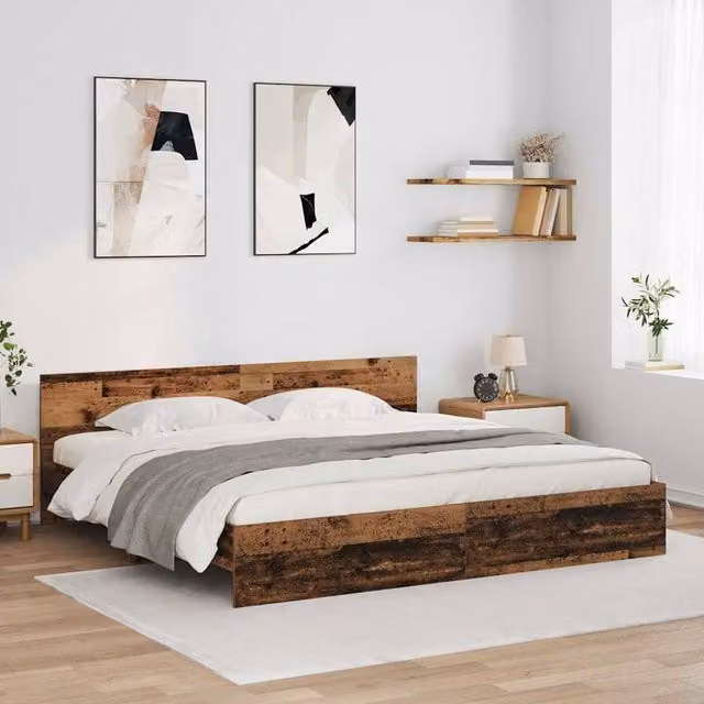 Berkfield Home Modern Bed Frame with Headboard and Lift Up Base in Brown Engineered Wood, 180 x 200 cm