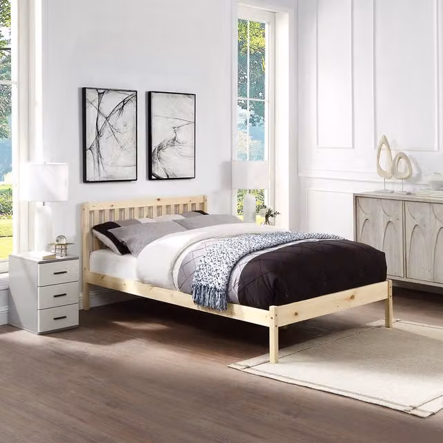 Home Treats Solid Wood Pine Bed Frame in Brown