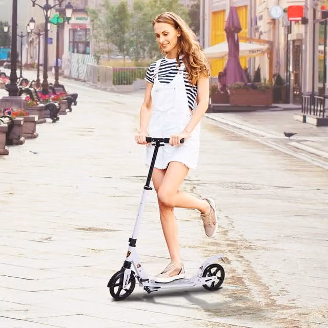 HOMCOM Foldable and Height-Adjustable Kick Scooter with Brake in White