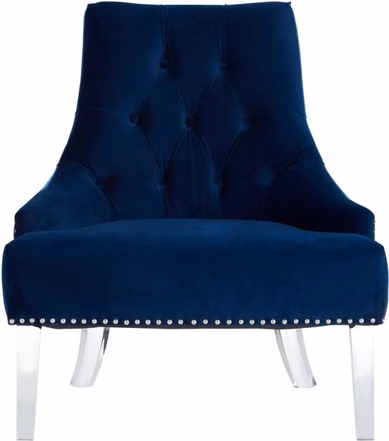 Fifty Five South Modern Blue Velvet Tub Chair with Armrests and Silver Accents