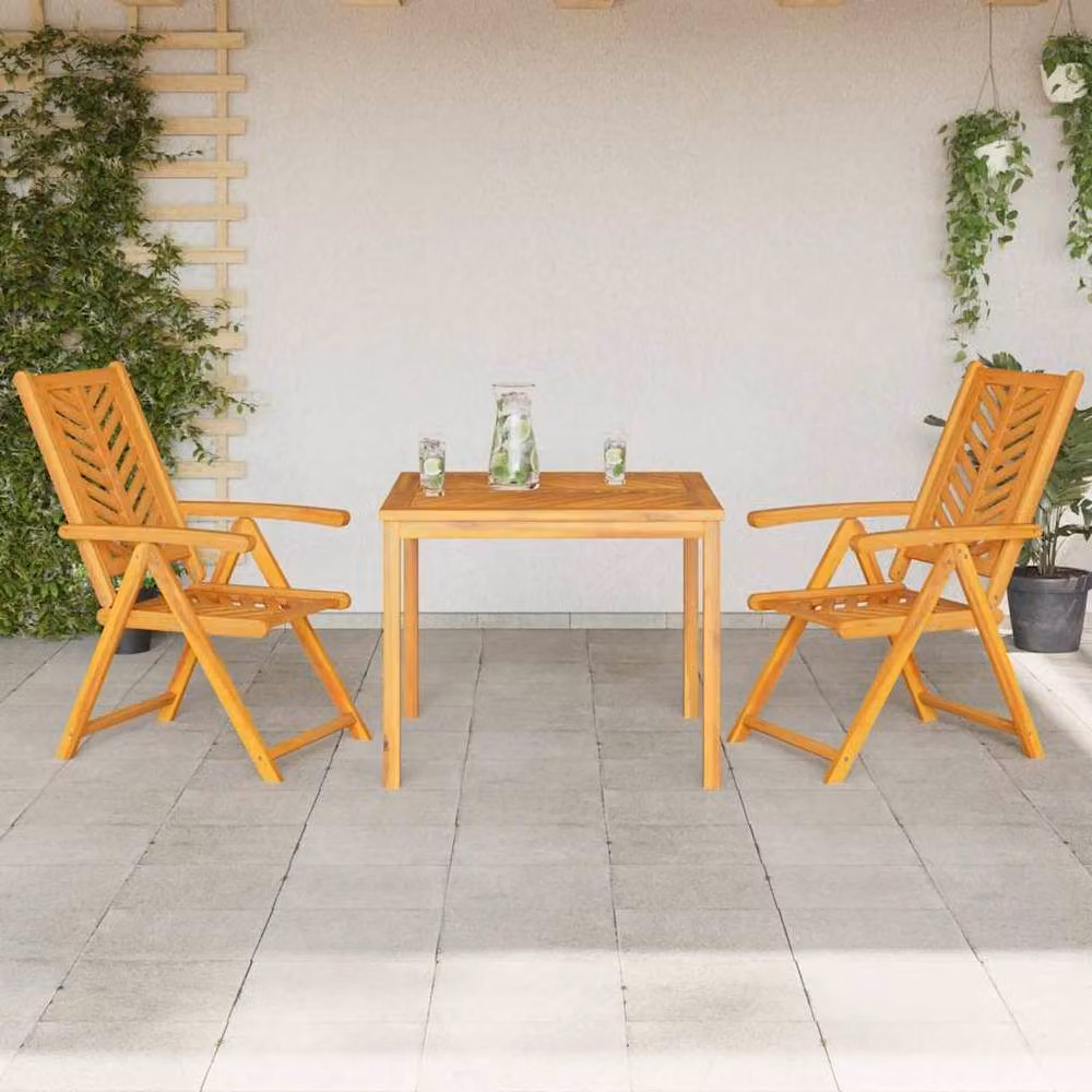 Berkfield Home 3 Piece Rustic Solid Wood Acacia Garden Dining Set in Brown – 3
