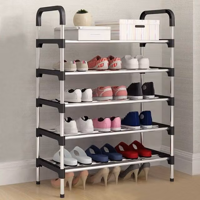 EONLION Black Metal 5-Tier Freestanding Shoe Rack, Width: 50 cm, Depth: 50 cm, Height: 95 cm – 1