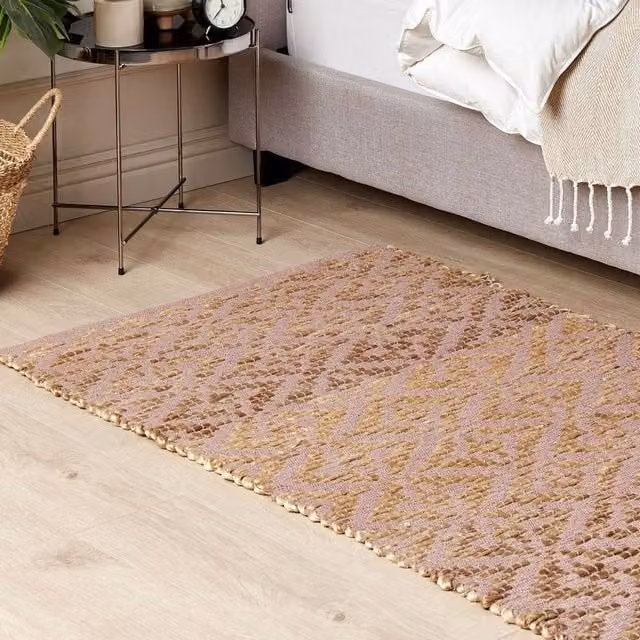 Wyld and Coco Pink and Beige Geometric Woven Cotton Jute Rug, W: 80 cm, L: 150 cm