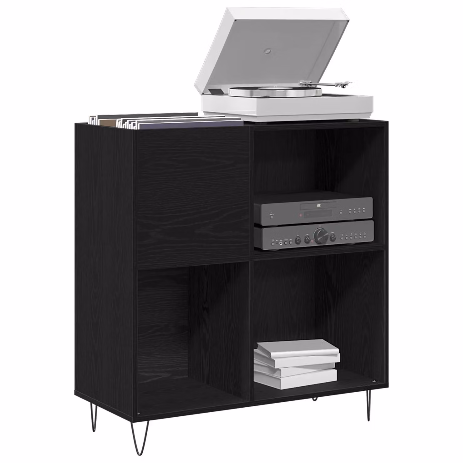 Berkfield Home Modern Black Oak Record Cabinet W/D/H: 84.5 x 38 x 90 cm – 3