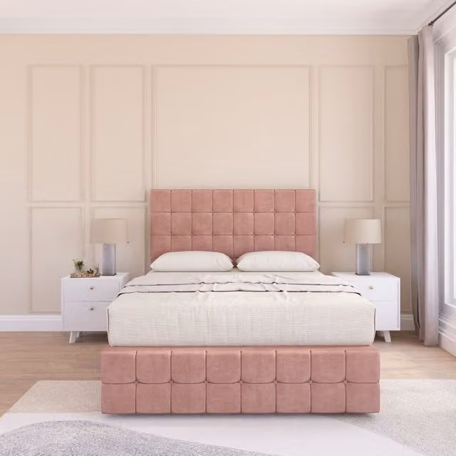 Sloomy Berlin Divan Bed Set with 2 Drawers and Footend in Pink Plush Velvet, Small Double
