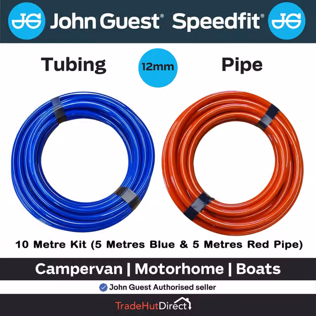 John Guest 12mm Campervan and Motorhome Water Pipe Kit, 10m Total Length (5m Red and 5m Blue) – 1