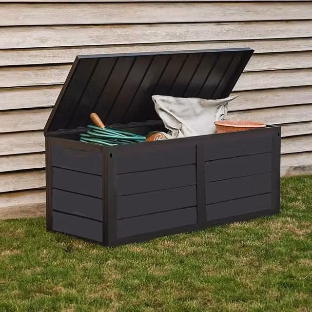 VOGREX Plastic Outdoor Storage Box in Dark Garden Grey, 320L, W/D/H: 119 x 52 x 53 cm