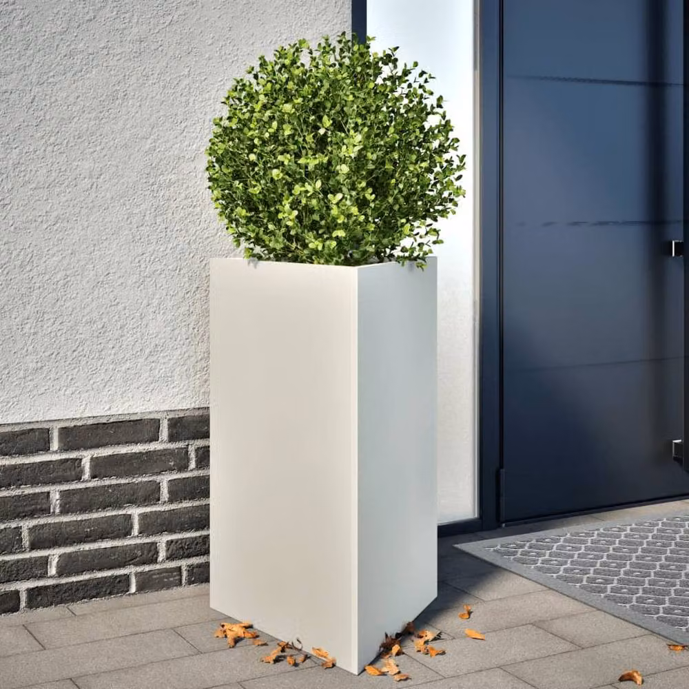 Berkfield Home Garden Triangular Steel Planters, 2 Pack, White, W: 50 cm, D: 43 cm, H: 75 cm – 2