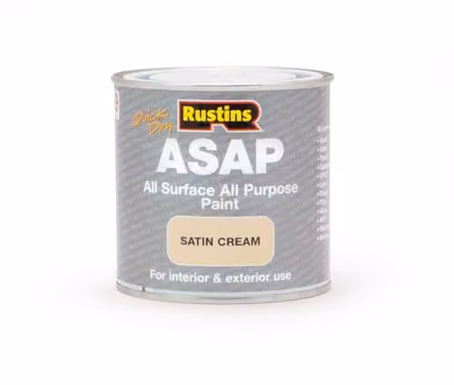 Rustins ASAP Quick Dry All Surface All Purpose Paint, Water-Based Satin Cream 250ml – 1