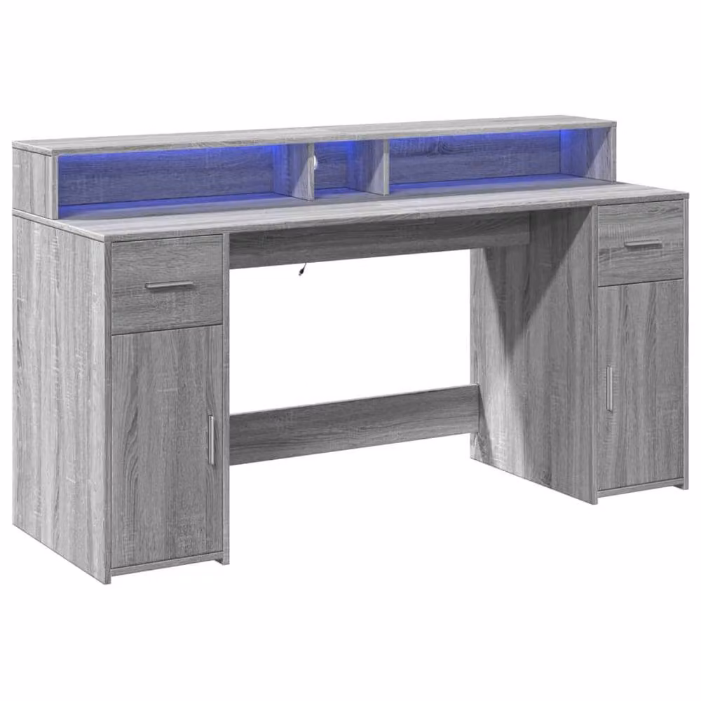 Berkfield Home Grey Sonoma Gaming Desk with LED Lights, W/D/H: 160 x 55 x 91 cm – 2