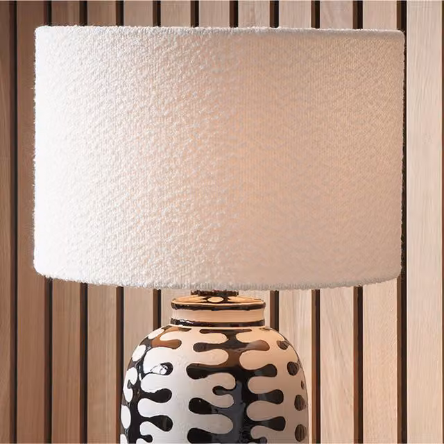 Pacific Lifestyle Modern Cylinder Boucle Fabric Lampshade in White and Brown