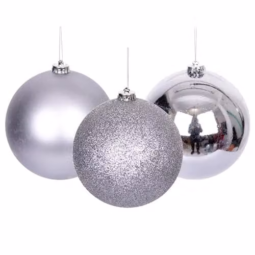 Shatchi 9-Piece Set of Grey and Silver Round Plastic Christmas Tree Bauble Hanging Decorations, Diameter: 5 cm