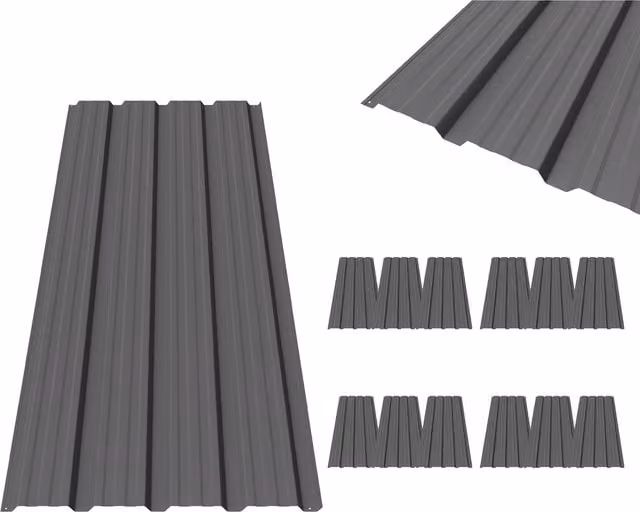BIRCHTREE 12x Corrugated Metal Roof Sheets for Shed, Garage or Carport, Grey Wood Grain Steel Panels – 1