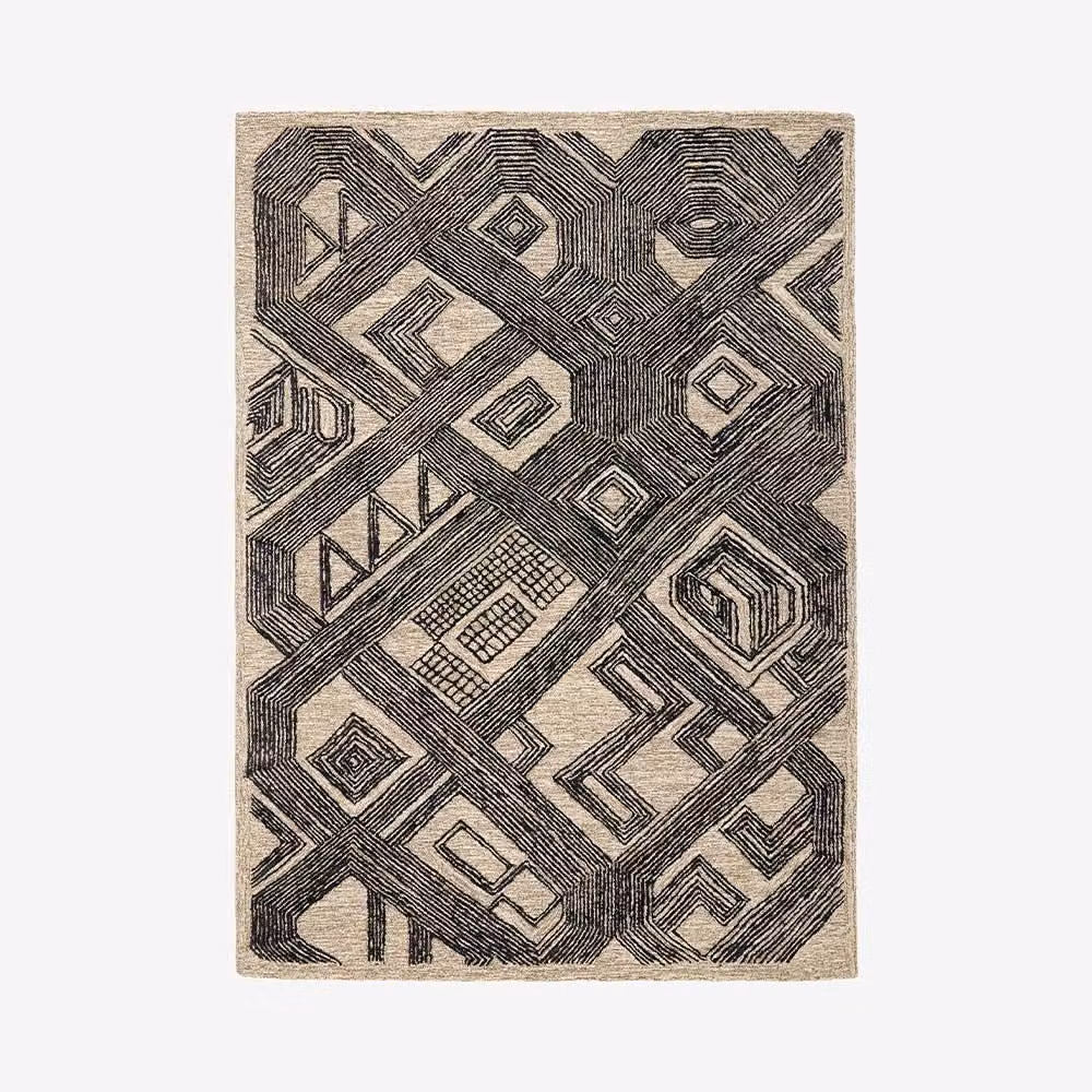 Atkin and Thyme Nina Hand Tufted Geometric Wool Rug in Grey and Black, W: 170 cm, D: 240 cm