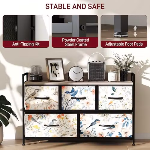 HOMCOM Modern White Fabric Bedroom Chest of Drawers with 5 Drawers – 6