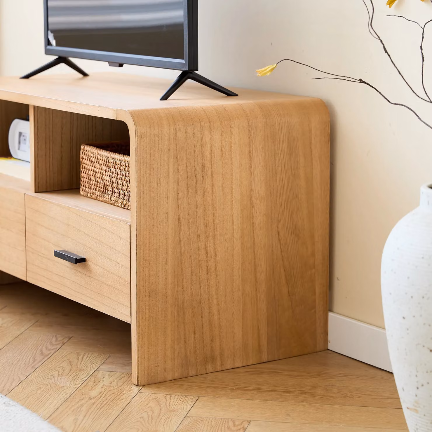 Nordlys Scandinavian Solid Wood TV Stand with 2 Drawers in Brown – 3