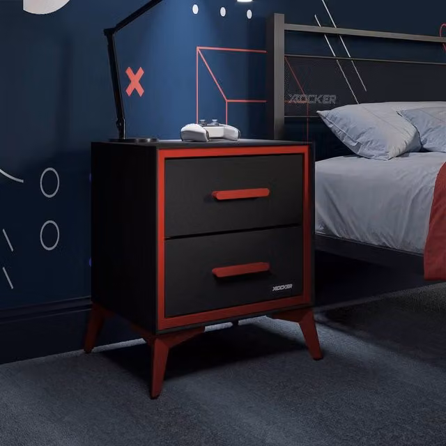 X Rocker Modern Black and Red Bedside Table