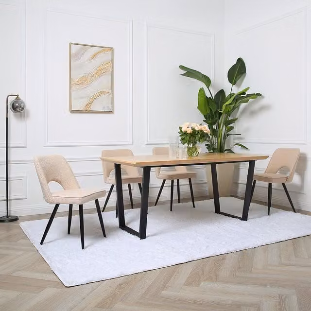 Home Garden Direct Provence Dining Set with Oak Table and 4 Beige and Black Chairs