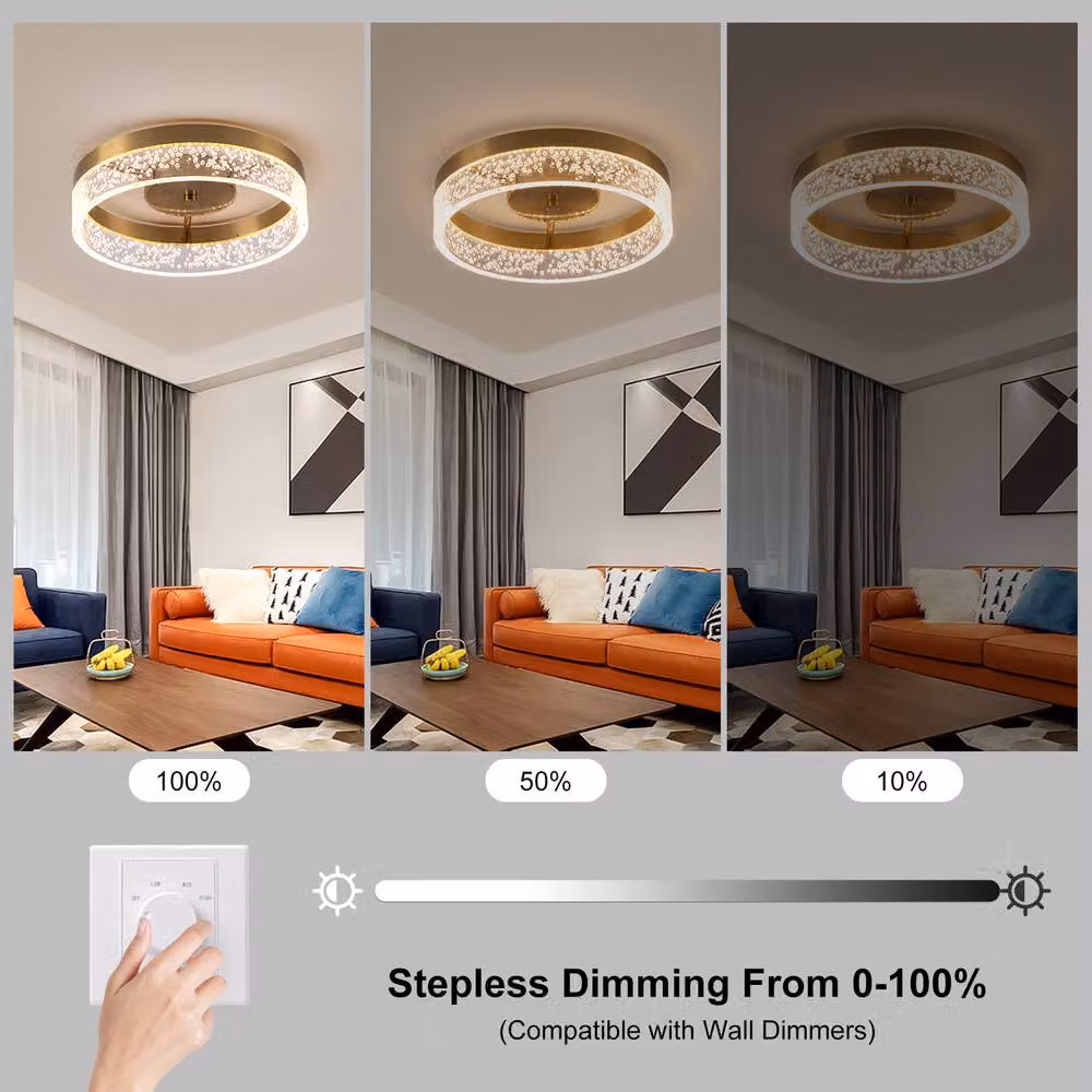NIVOR 20W LED Round Ceiling Light in Gold and Transparent Seeded Acrylic – 3