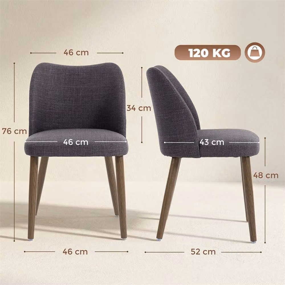 Nordara Set of 2 Grey Upholstered Dining Chairs with Rubberwood Legs, W/D/H: 50 x 50 x 76 cm – 2