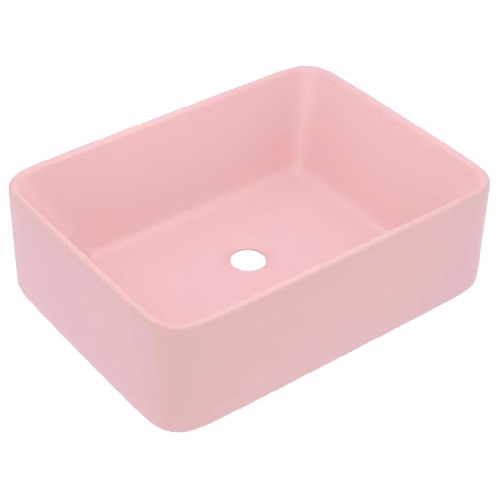 Berkfield Home Luxury Rectangular Ceramic Wash Basin in Matt Pink, W: 41 cm, D: 30 cm, H: 12 cm – 2