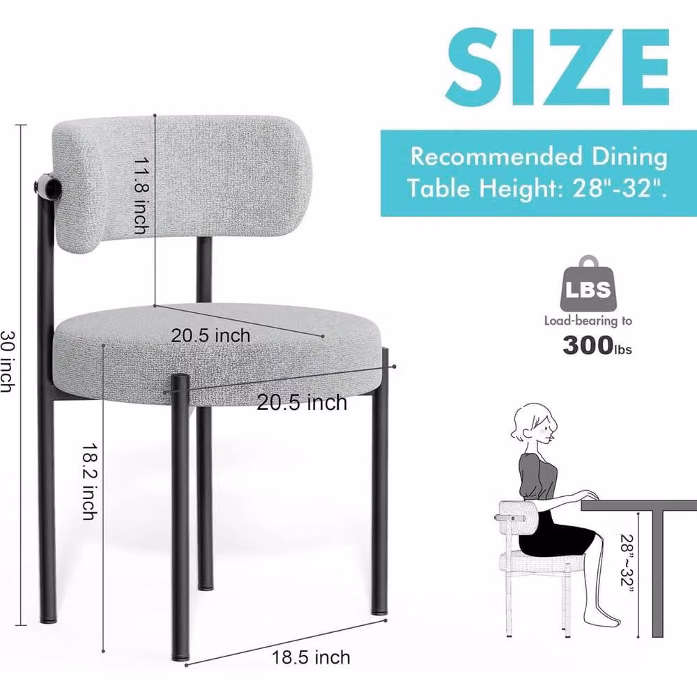 KORVIXA Set of 2 Grey Fabric Dining Chairs with Metal Legs – 2
