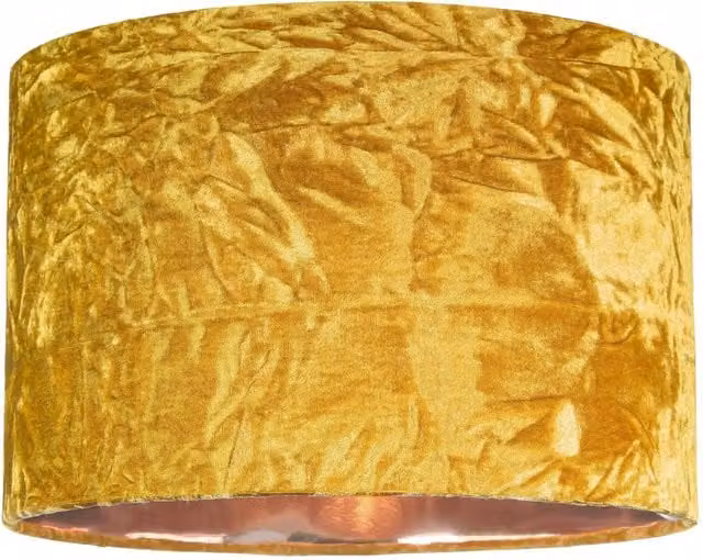 Happy Homewares Modern Round Crushed Velvet Lamp Shade with Shiny Paper Inner in Yellow, Diameter: 35.56 cm – 1