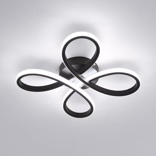 Pheashine 30W LED Flower Flush Mount Ceiling Light, Black, Diameter: 30 cm, Cool White