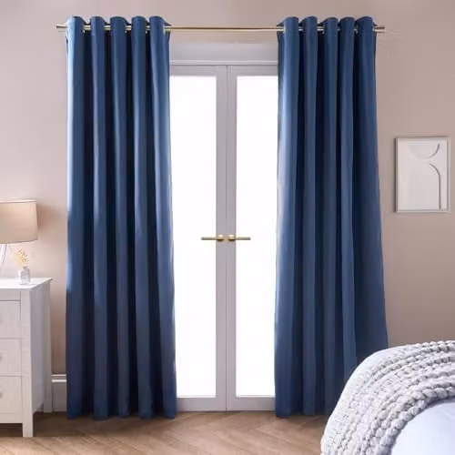 OHS Pair of Thermal Insulated Blackout Eyelet Curtains in Blue, W/D/H: 116 x 116 x 137 cm – 1