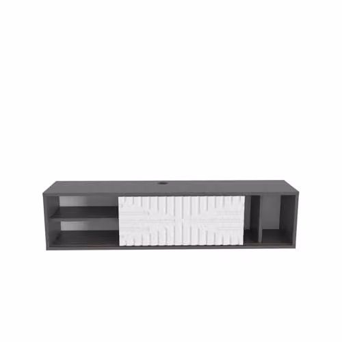 DECOROTIKA Teo Floating TV Stand with Sliding Doors and Open Shelves, Anthracite and White, W: 140 cm, D: 29.5 cm, H: 29.5 cm – 3