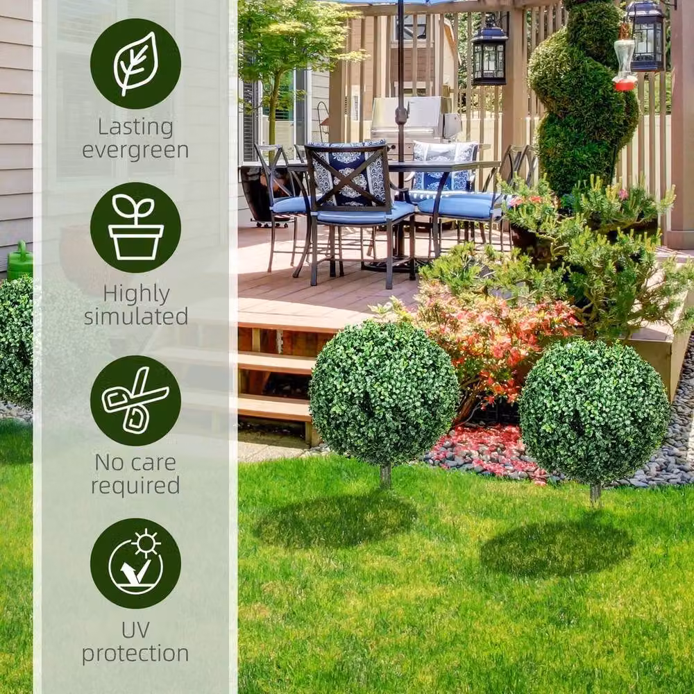 NESTLUNE Set of 2 Green Artificial Round Boxwood Topiary Trees, H 100 cm x W 60 cm x D 60 cm – 3