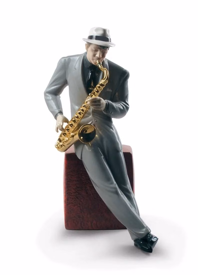Lladró Jazz Saxophonist Porcelain Figurine in Grey