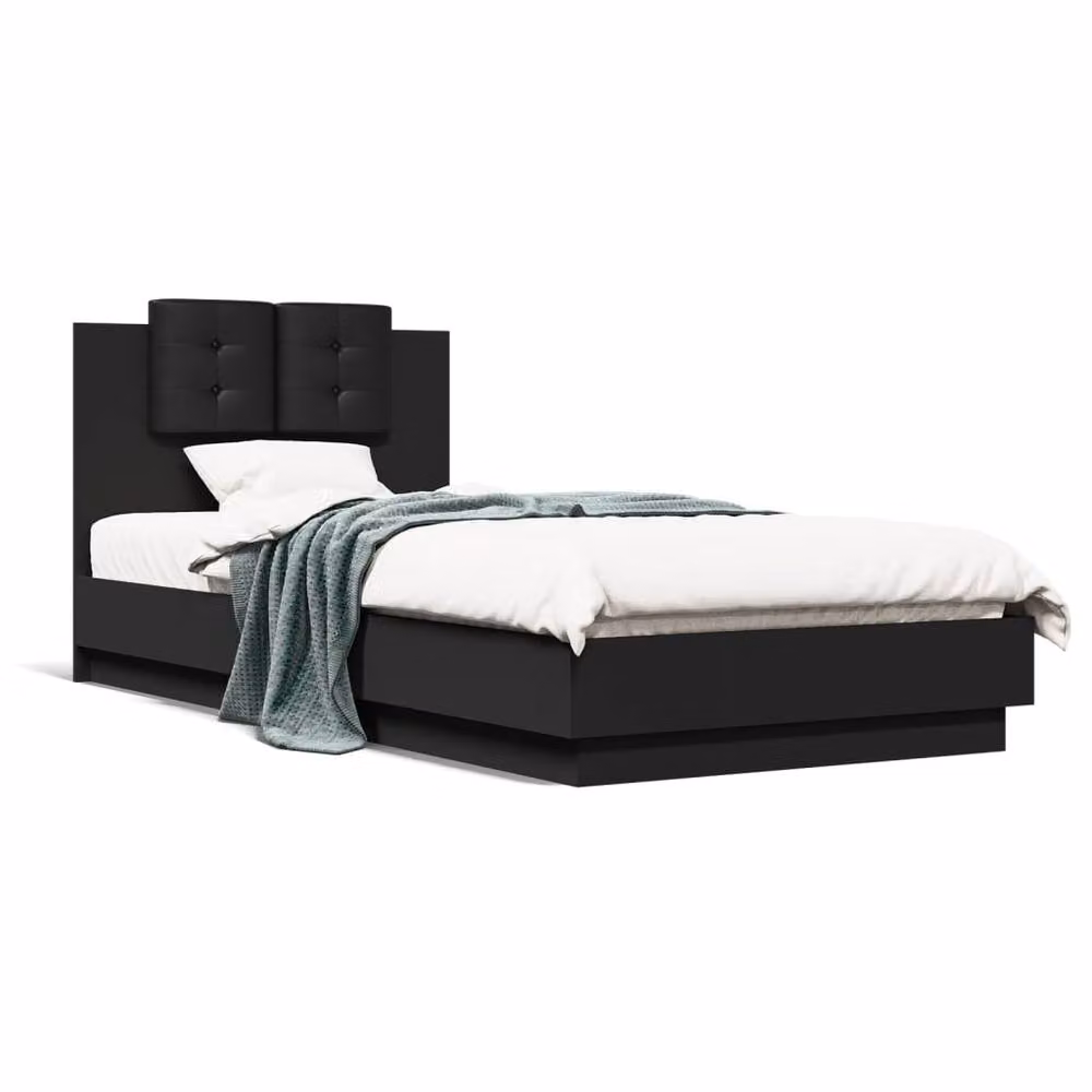 Berkfield Home Soft Upholstered Bed Frame in Black, W/D/H: 102 x 200 x 84 cm – 3