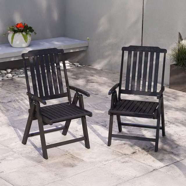Costway Grey Foldable Outdoor Dining Chair with Armrests