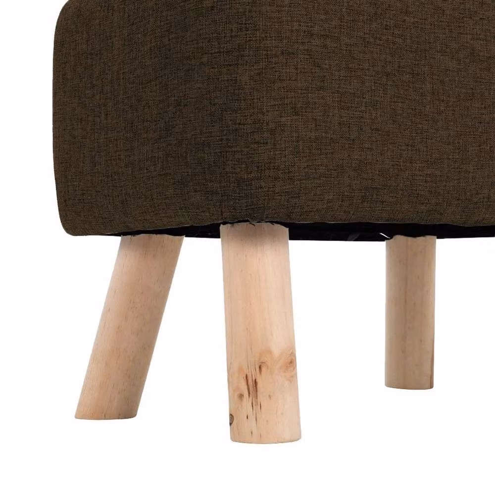 Kelvenix Brown Linen Tufted Footstool Pouffe with Padded Seat – 3