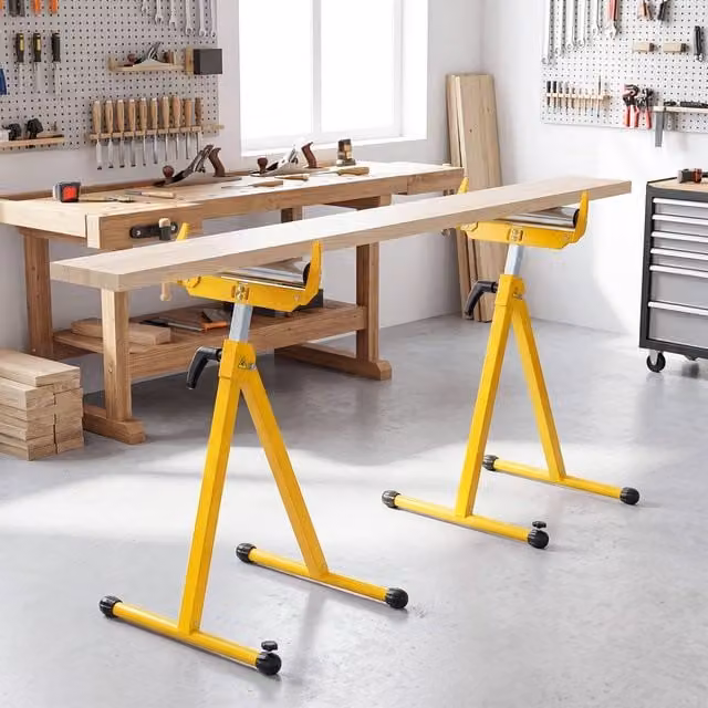 Gymax 2-Piece Adjustable Height Folding Roller Stands for Table Saws in Yellow