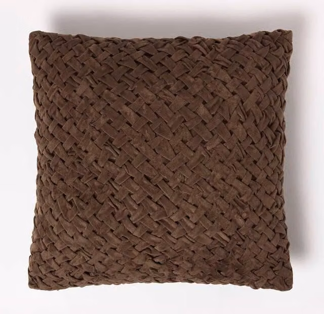 Homescapes Brown Cotton Velvet Square Cushion, W/D/H: 45 x 45 x 45 cm