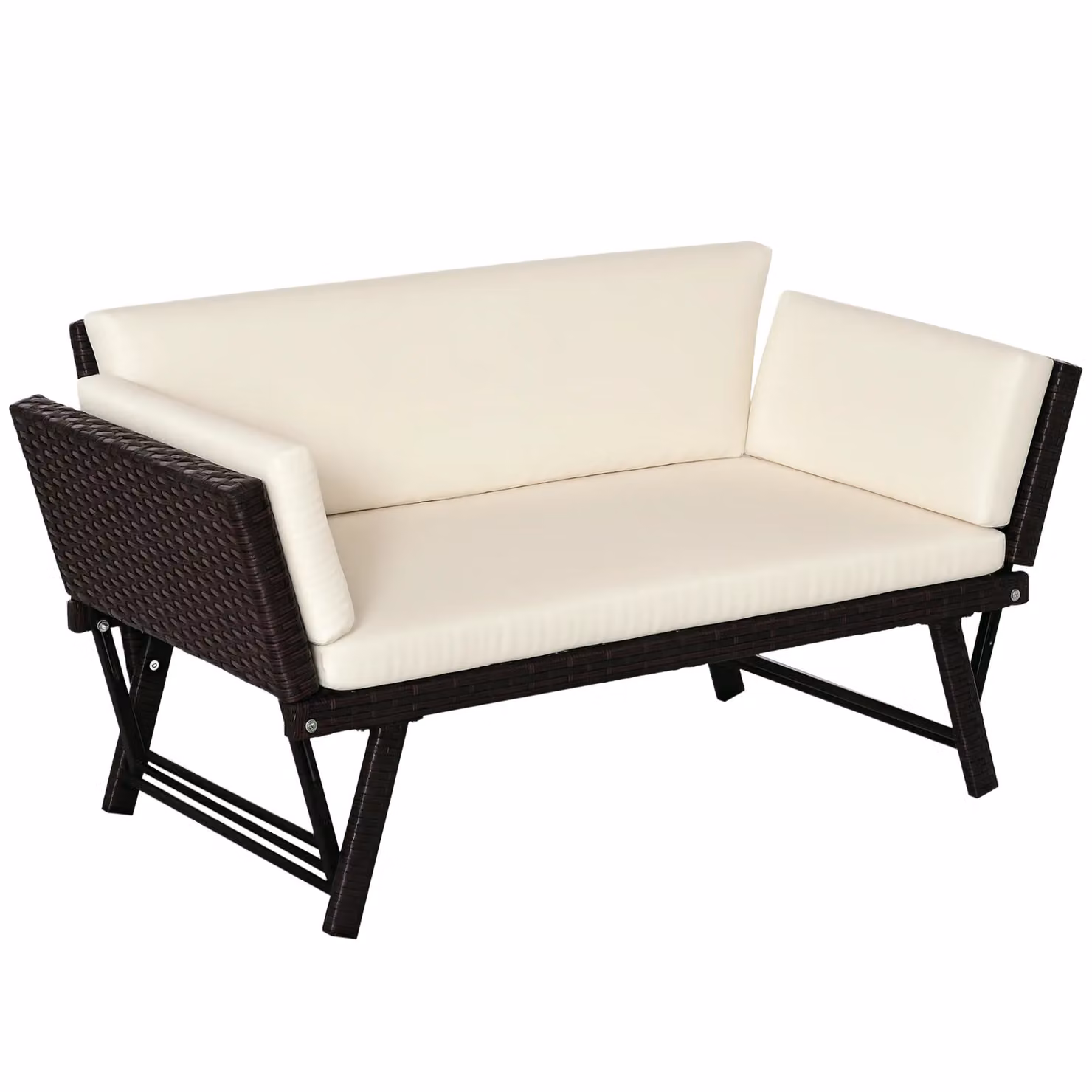 OUTSUNNY 2-in-1 Rattan Folding Chaise Lounger with Cushion in Brown – 2