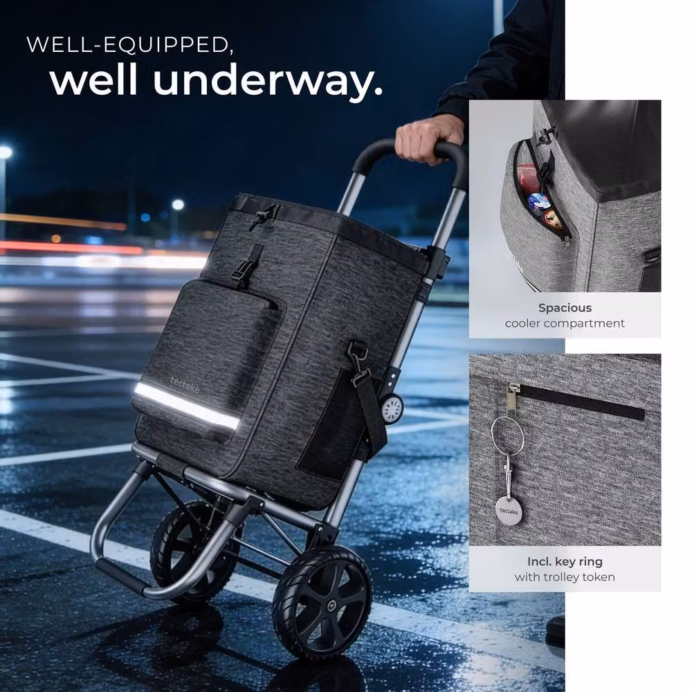 tectake 3-in-1 Foldable Shopping Trolley with Cooler Bag in Grey – 6
