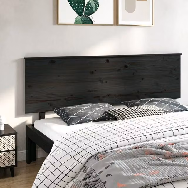 Berkfield Home Rustic Solid Pine Bed Headboard in Black, W: 204 cm, D: 6 cm, H: 82.5 cm – 1