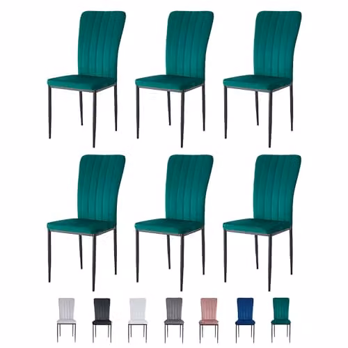 mcc direct Elle Set of 6 Green Velvet High Back Dining Chairs with Metal Legs – 1