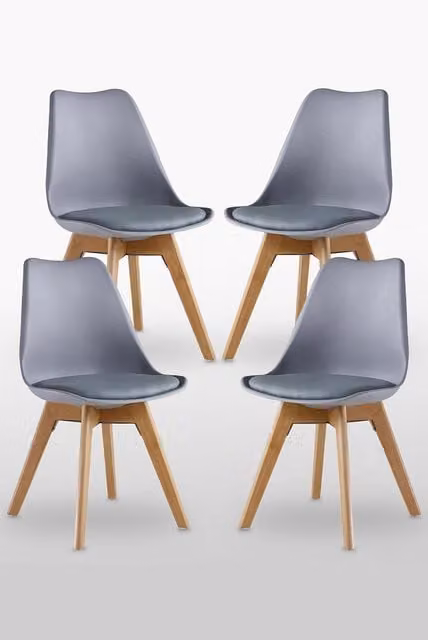 Life Interiors Set of 4 Tulip Dining Chairs with Grey Synthetic Leather Padded Seats and Solid Wood Legs