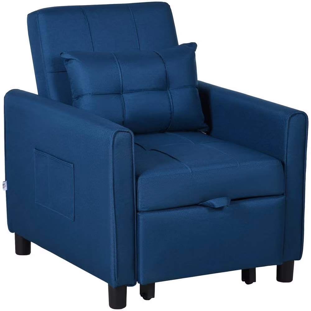STILVORA Blue Fabric Single Chair Bed with Three-Position Back and Armrests – 4