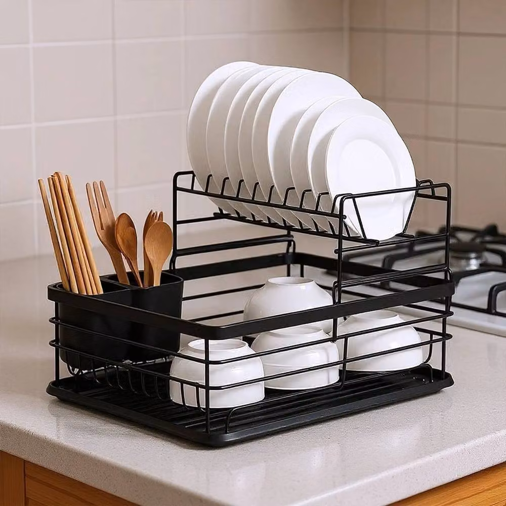 KORVIXA 2 Tier Black Dish Drainer Rack – 2