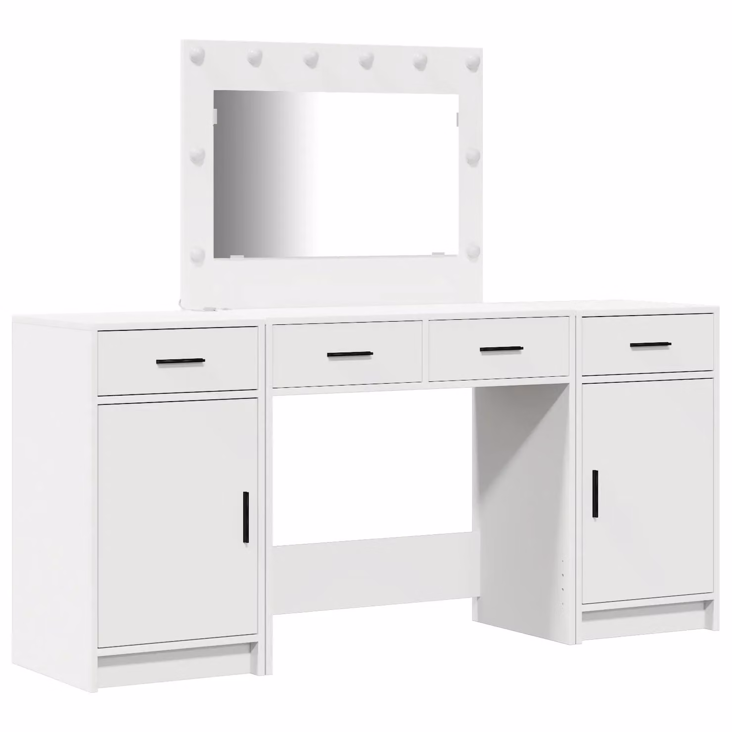 Berkfield Home 3-Piece Hollywood LED Dressing Table Set in White Matt Engineered Wood – 2