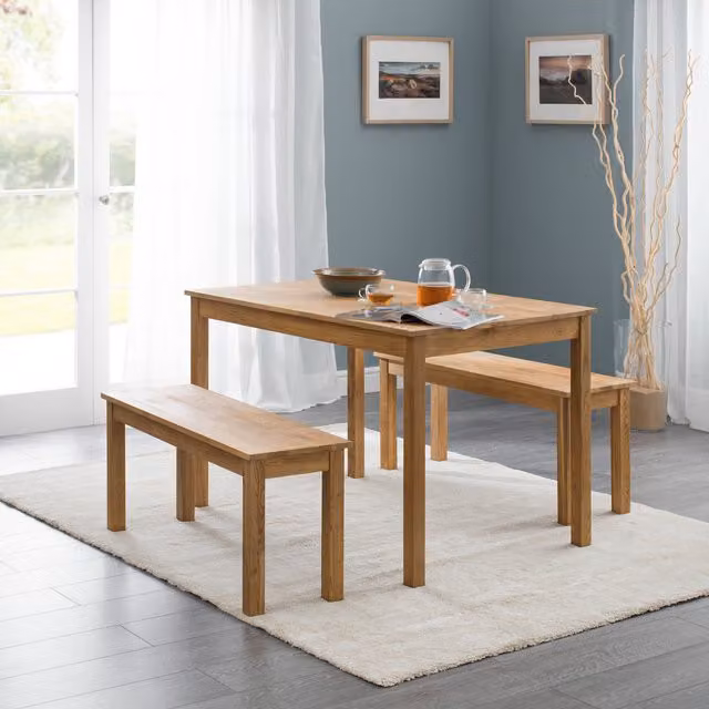 Julian Bowen Oak Rectangular Dining Table and Benches Set, Brown