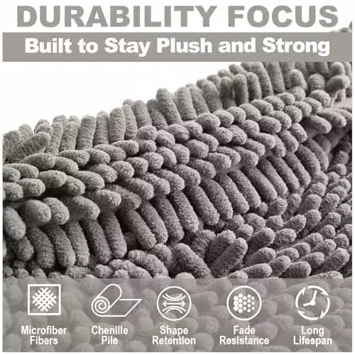 GAVENO CAVAILIA Grey Chenille Microfibre Non-Slip Bath Mat, W: 50 cm, D: 80 cm – 7