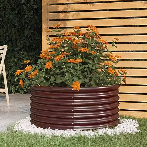 vidaXL Brown Galvanised Steel Garden Planter Tub W: 80 cm, D: 80 cm, H: 36 cm – 2
