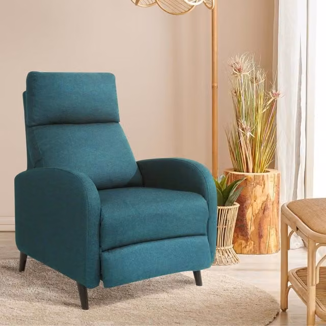 Comfy Living Modern Fabric Recliner Chair with Armrests in Blue